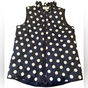 Crown & Ivy Navy Quilted Vest with White Polka Dots Ruffled collar